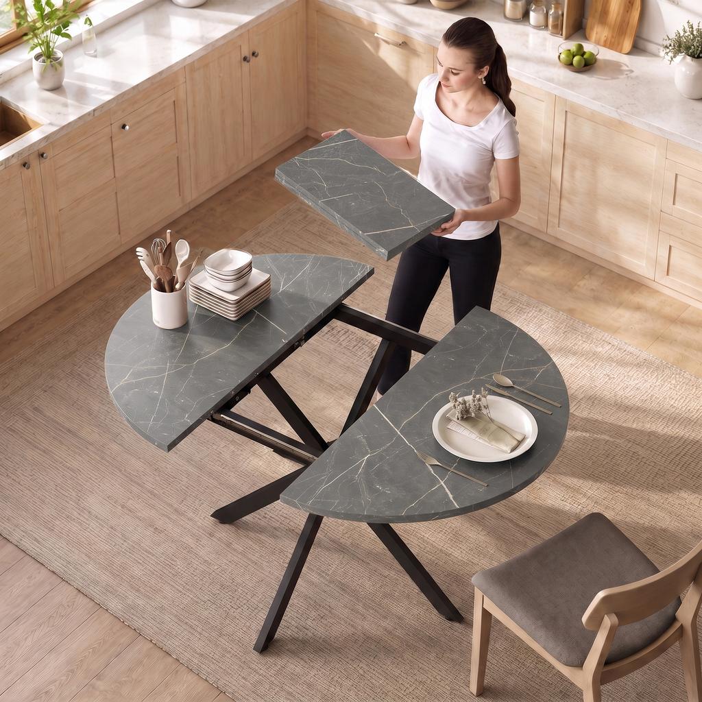 Tavolo da Pranzo Estensibile per 4-6 Persone, Tavolo da Cucina in Look Industriale con Gamba a Ragnatela, Nero