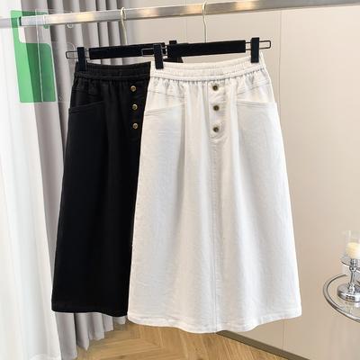 DIMANAF 2025 Plus Size Spring Denim Skirts Women A-Line Clothing Pockets Fashion Jeans Skirt High Waist Button