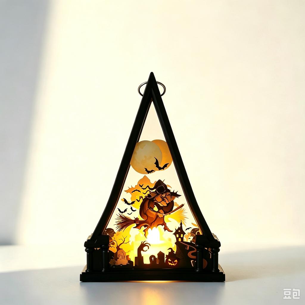 Halloween Triangle Lantern Pumpkin Lamp, LED Electronic Candle Light for Bar Scene Decor