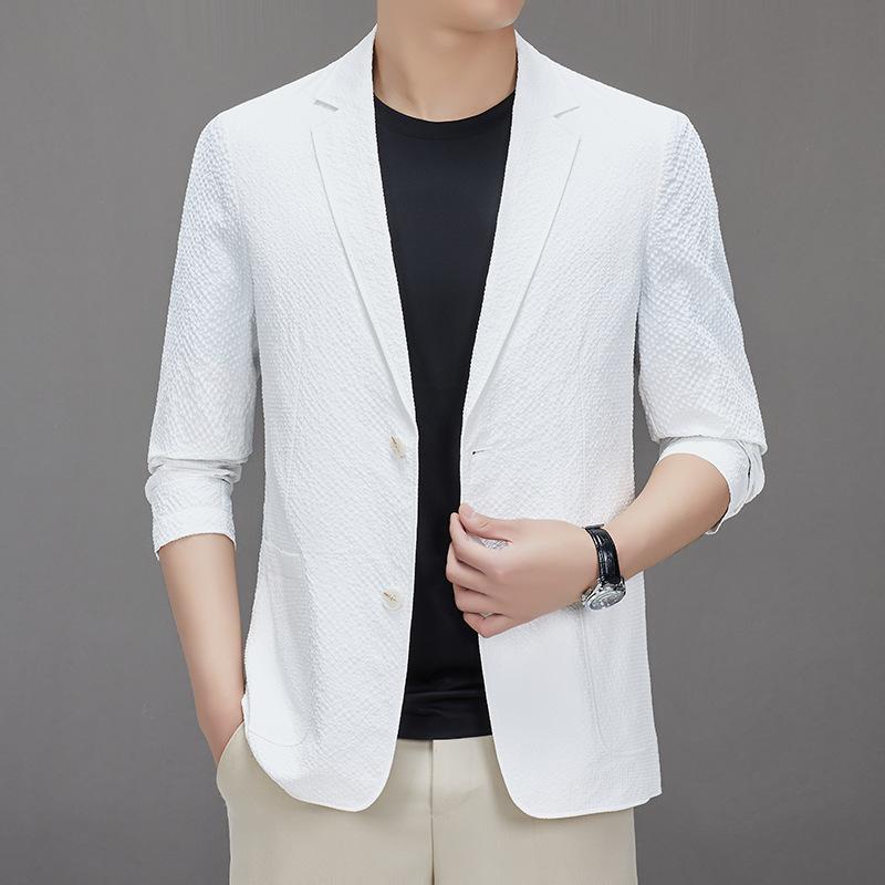 Spring and Summer Single-layer Seersucker Stretch Suit Men's Korean Version Slim-fitting No-iron Casual Youth Casual Suit
