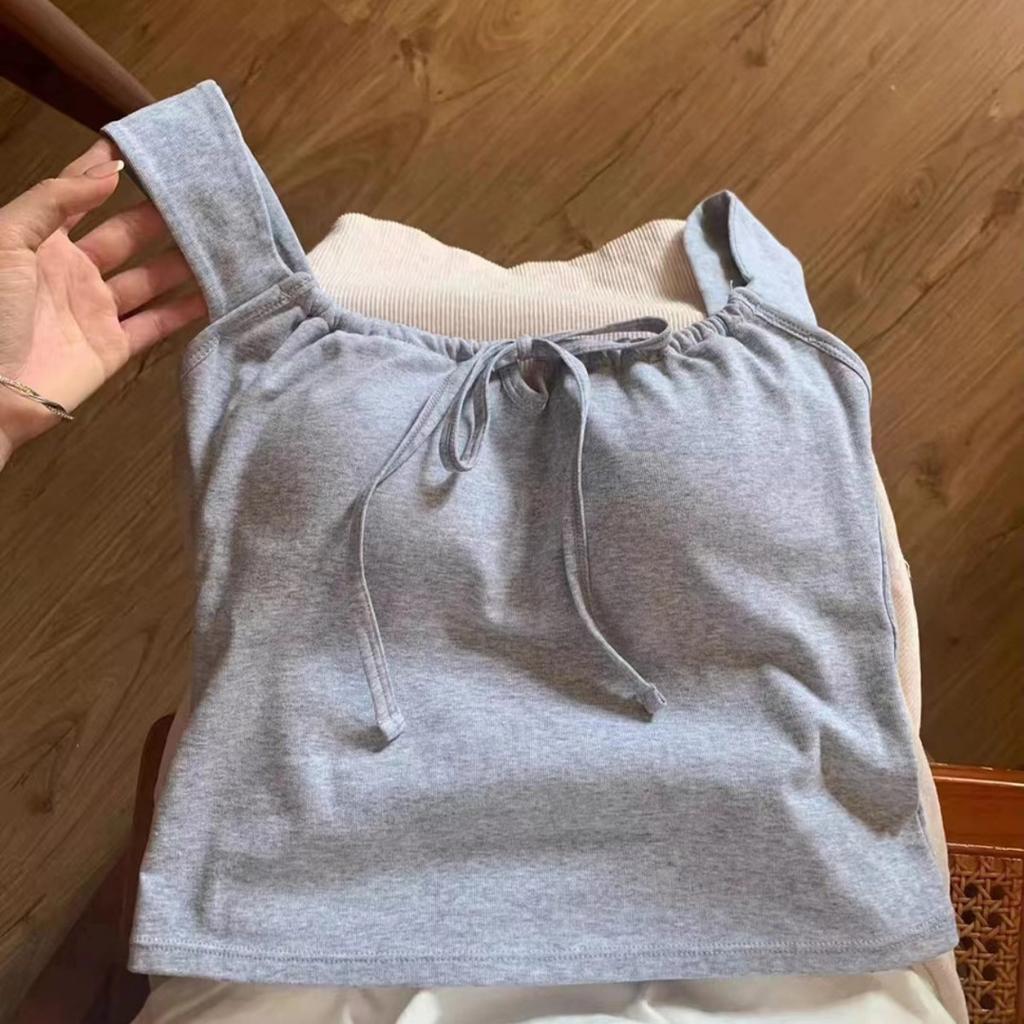 White Atmosphere Feeling Camisole Undershirt Women, Versatile with Bra Pads Department, with Bow Short Models Outside Slim Bottoming Tops