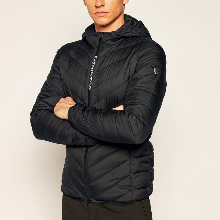 Emporio Armani EA7 FW20 Solid Color Zip-Up Hooded Lightweight Regular Fit Long Sleeve Down Jacket Men Jackets Black 8NPB07PNE1Z1200