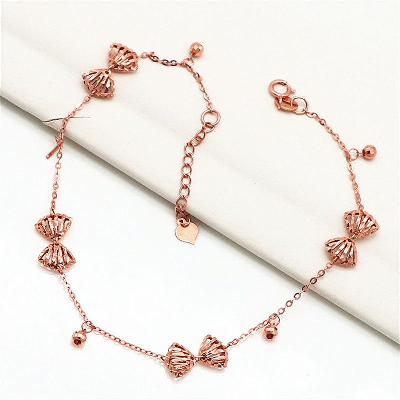 Purple Gold Shell Hollow Anklet Plated With Rose Gold Smooth Round Bead Splicing Fan Anklet Jewelry