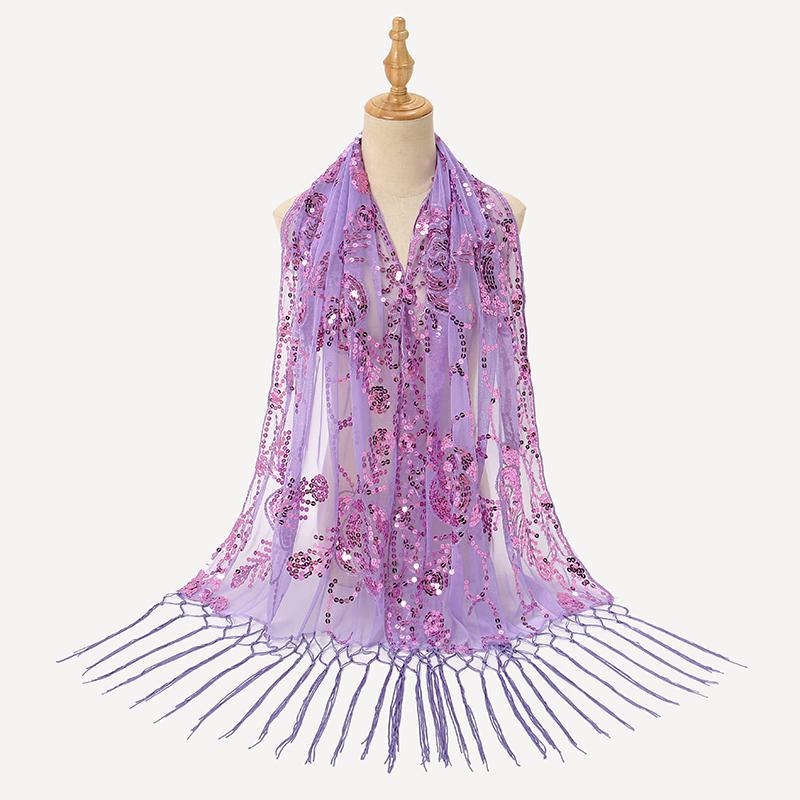 Sequin Camellia Tassels Scarf Women Luxury Shawls Woman Muslim Hijab Plain Long Cape Echarpe Femme Party Cape Tippet