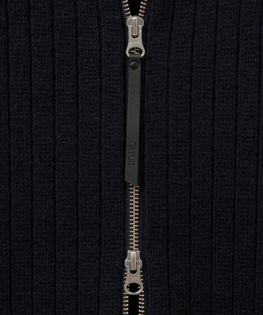 Satur Faro Half Neck Knit Zip-Up Navy