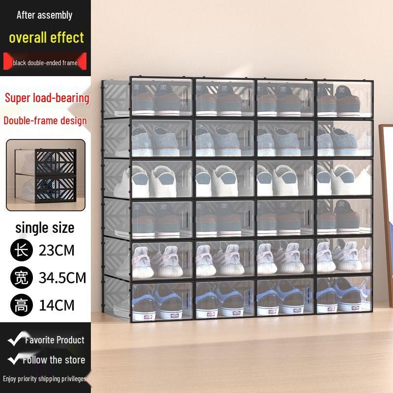Double-Layer Dustproof Transparent Shoe Storage Box - Large Capacity Dormitory Shoe Rack