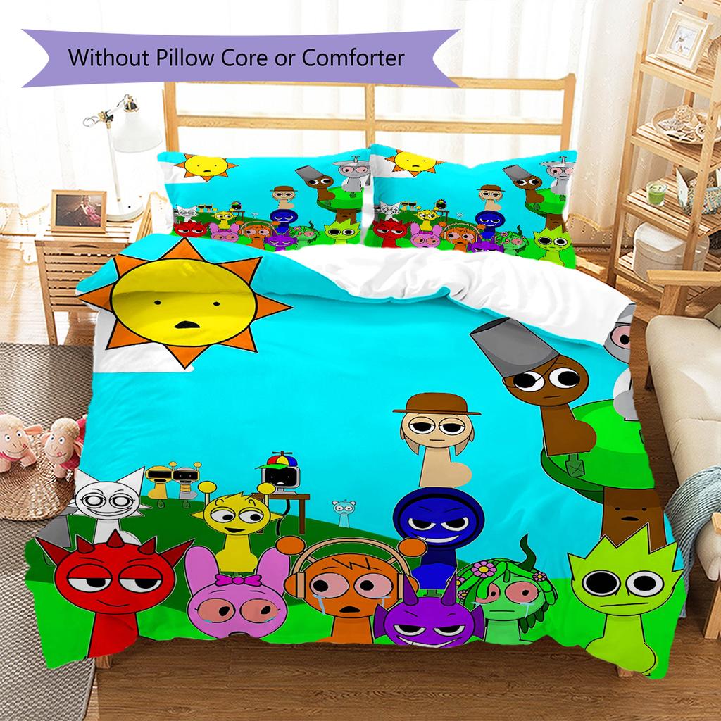 Pościel Wzór Sprunki, Zestaw Kołdra Poszewka na Kołdrę Poszewka na Poduszkę Domowy Prezent Urodzinowy (1 * poszwa na kołdrę + 2 * poszewki na poduszki, bez rdzenia)