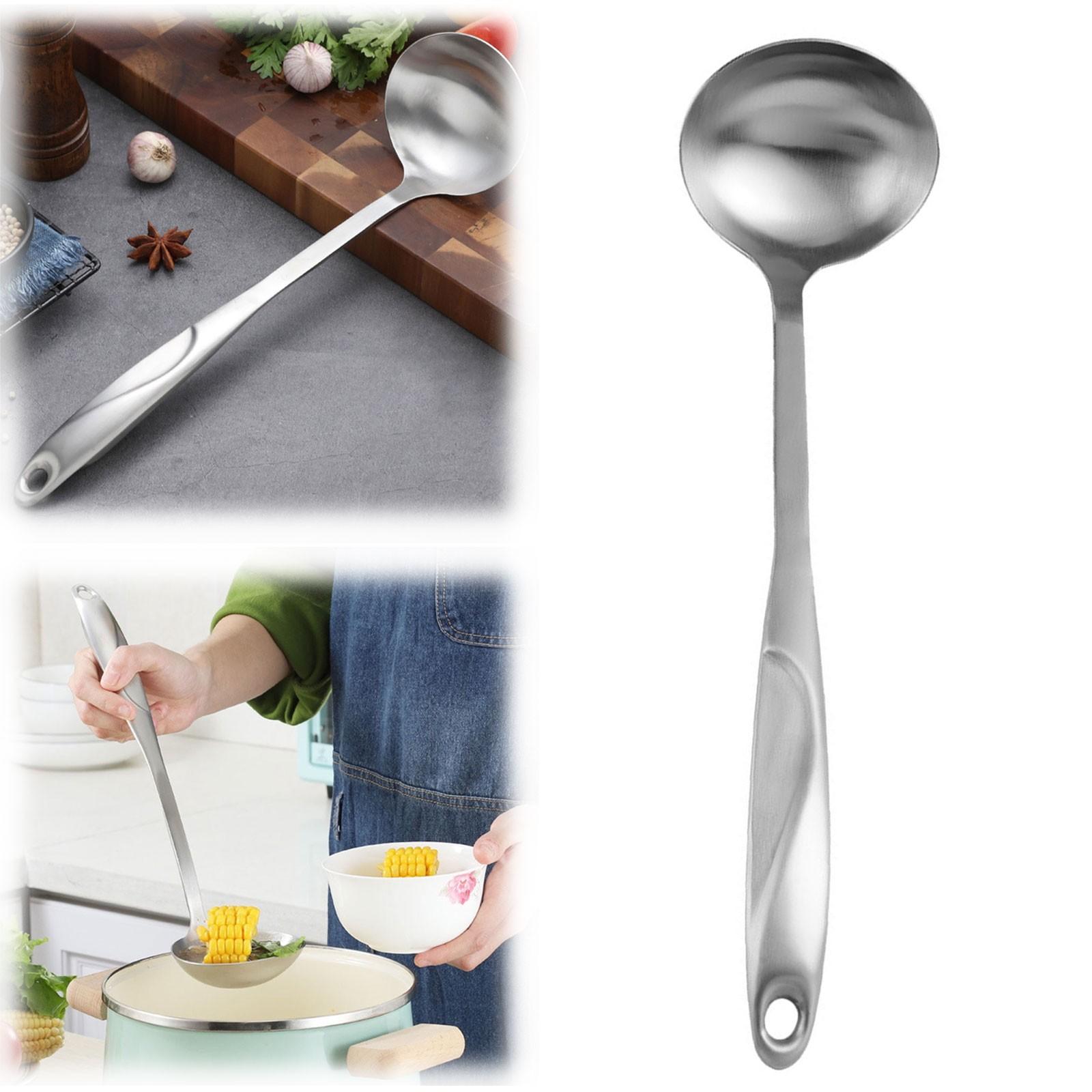 

Kitchen Cooking Utensils Stainless Steel Hook Long Handle Soup Spoon Kitchen Accessories Household Cooking Utensils One Size серебряный