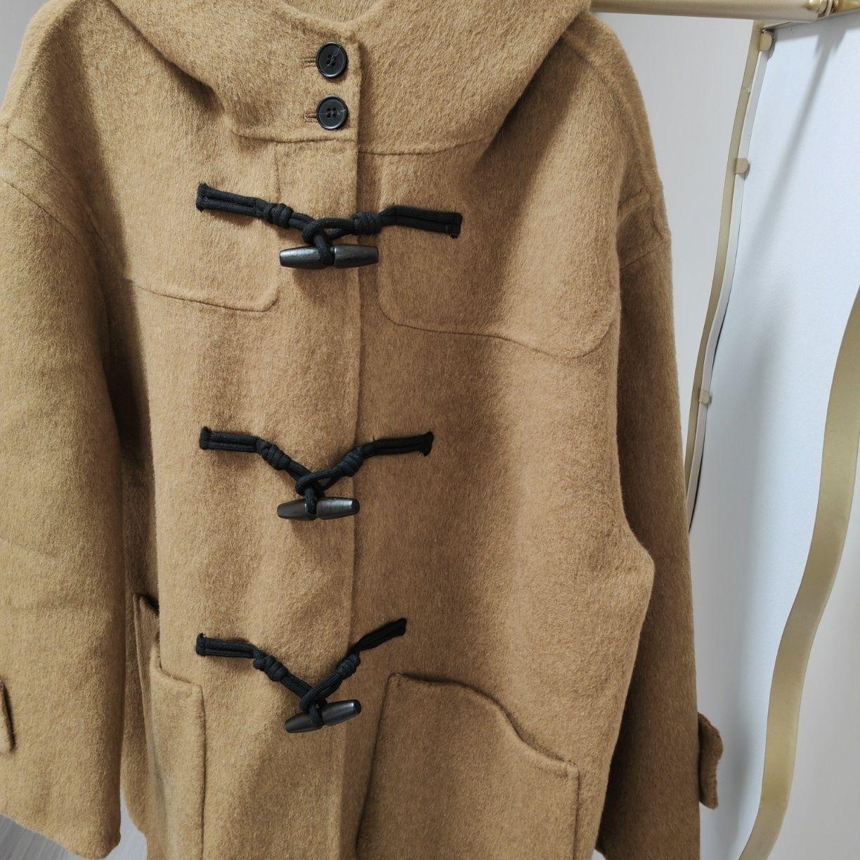 

Двустороннее шерстяное короткое пальто с капюшоном и застежкой на пуговицы для женщин, миниатюрный 25 лет, осенне-зимний корейский стиль преппи. One Size