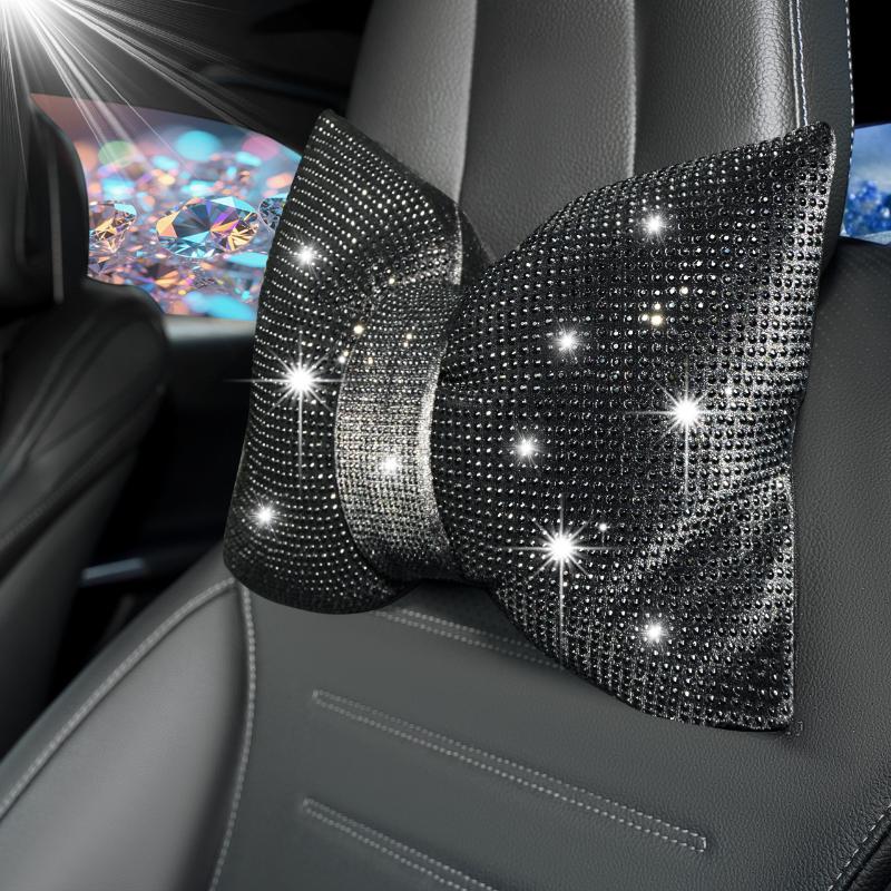 1Pc Diamond Bowknot Car Neck Pillow Auto Headrest Seat Support Waist Pillows Bling Car Accessories For Women