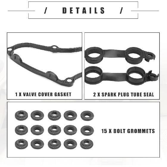 Motoforti Engine Valve Cover Gasket Kit, for BMW E39 E46 E83 E85 2002-2006, Cylinder Head Valve Seal Gasket with Grommet Seal,No.11120030496 Rocker