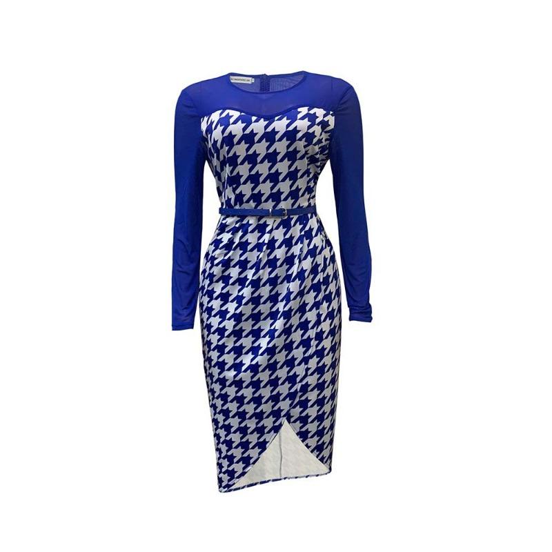 

Бесплатный пояс женская одежда большой размер модная печать вставка сетка профессиональное офисное платье XXXL синий