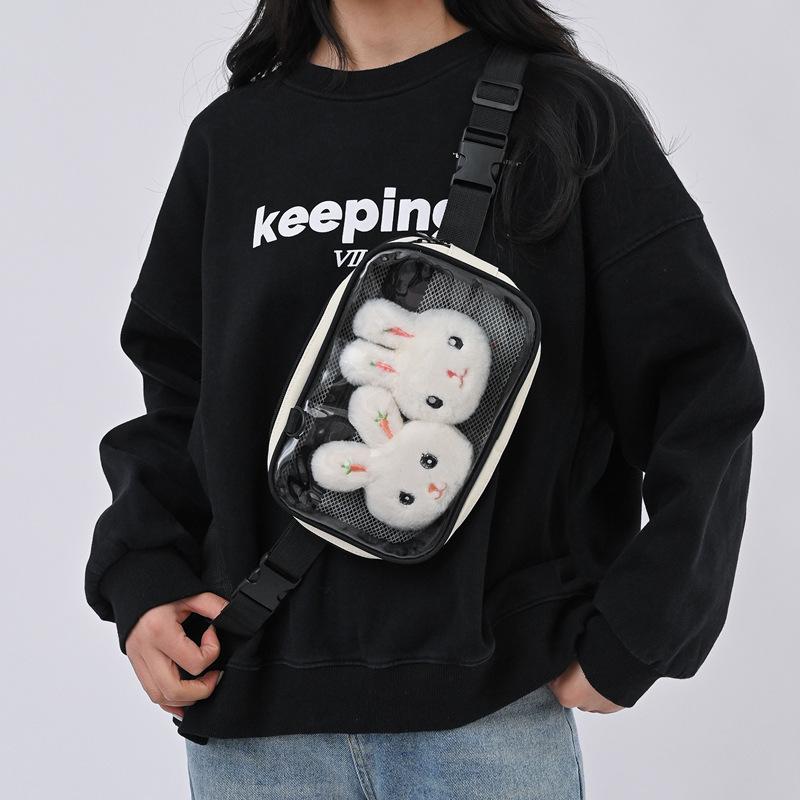 

Summer new breast bag couple large capacity casual personality transparent fanny pack trendy cool hip hop locomotive bag pain bag fanny pack белый