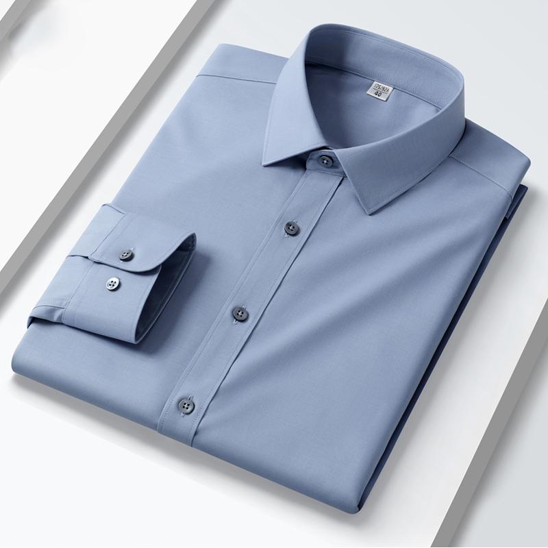 Modal Stretch Solid Plain Long Sleeve Men's Dress Shirts Regular Fit Soft Comfortable business office social shirt No pocket