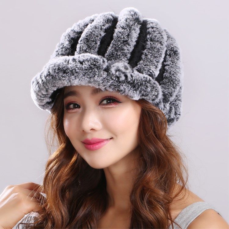Fur Rabbit Fur Hat for Women Winter Middle-aged and Elderly Women Rex Rabbit Fur Thick Warm Duckbill Hat Ear Protection Mother Hat