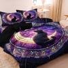 3pcs Black Cat Animals Stained Glass Windows In Churches, Starry Sky Golden Crescent Moon Print Bedding Duvet Cover Set