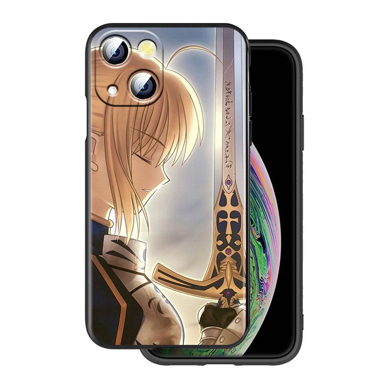 Anime fate stay night saber Cover For Apple iPhone 14 13 12 11 SE XS XR X 7 8 6 mini Plus Pro MAX 2020 Black Phone Case