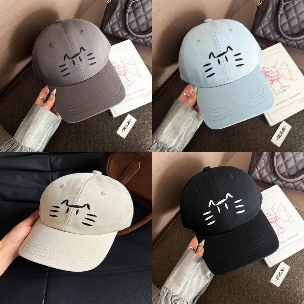 Cute Cat Embroidered Baseball Cap With Wide Brim For Sun Protection And Casual Style
