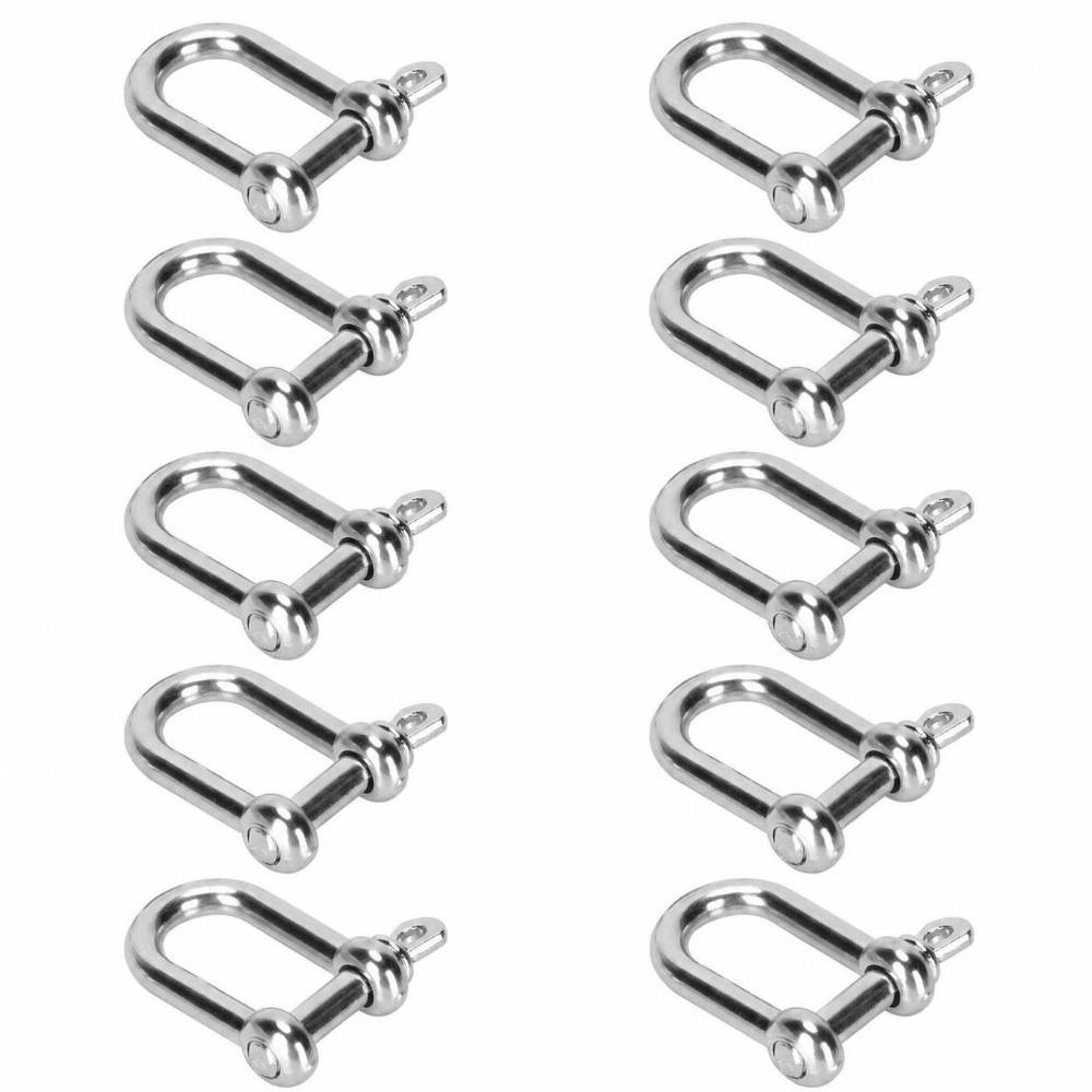 10 Pack Flat Head Bow Shackle Portable D Ring Lock Durable U Shape Connector  Hiking
