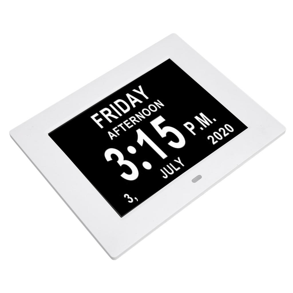 Digital Calendar Clock 7 Inch HD Large Font Auto Dimmable Electronic Alarm Clock for Elderly White