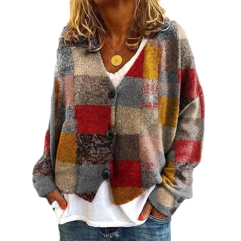 Womens Soft Knit Cardigan Sweater With 3D Print Design Loose Fit Casual Open Front Long Sleeve Pullover