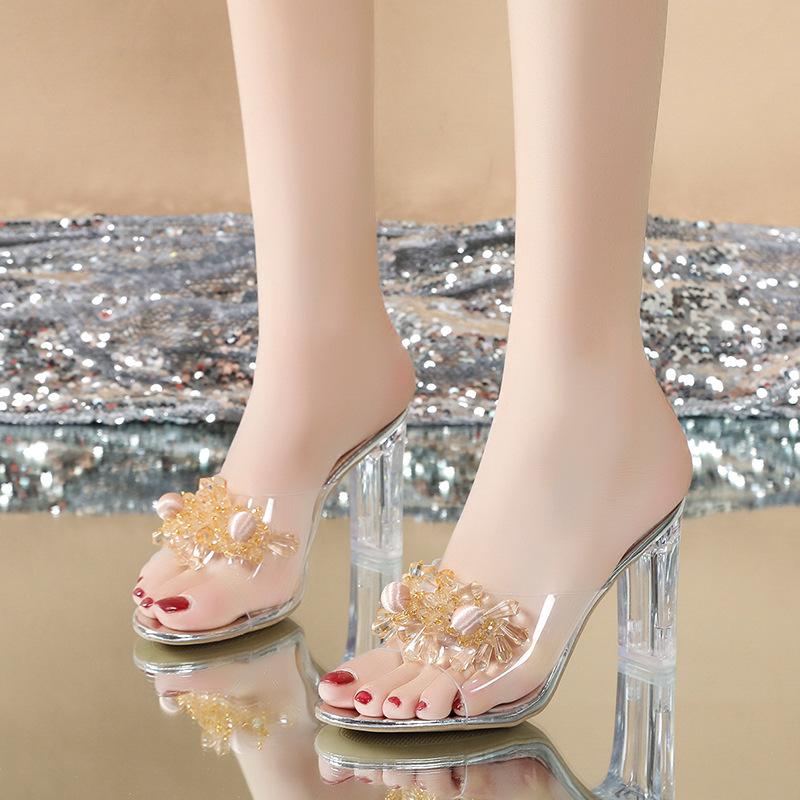 Fashion Fashion Rhinestone Women's High Heels GLADIATOR Style Woman Ultra High Heels Sandals Wedding Banquet Glass Slippers Pumps Mujer