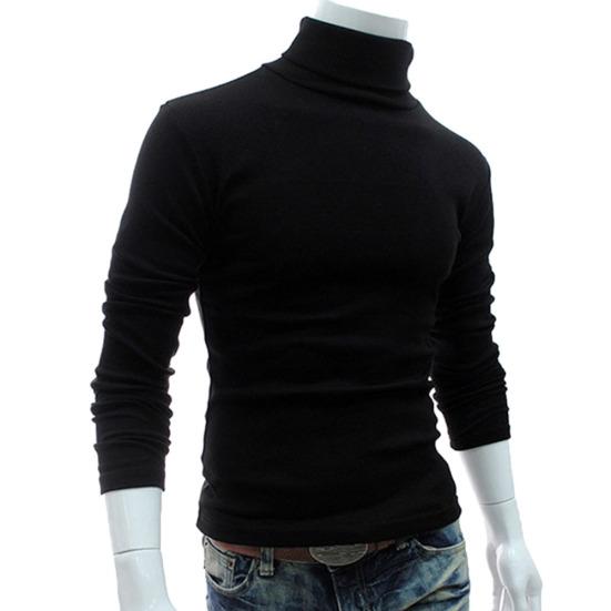 Men Fashion Solid Color Long Sleeve Turtleneck Sweater Slim Fit Knitted Pullover