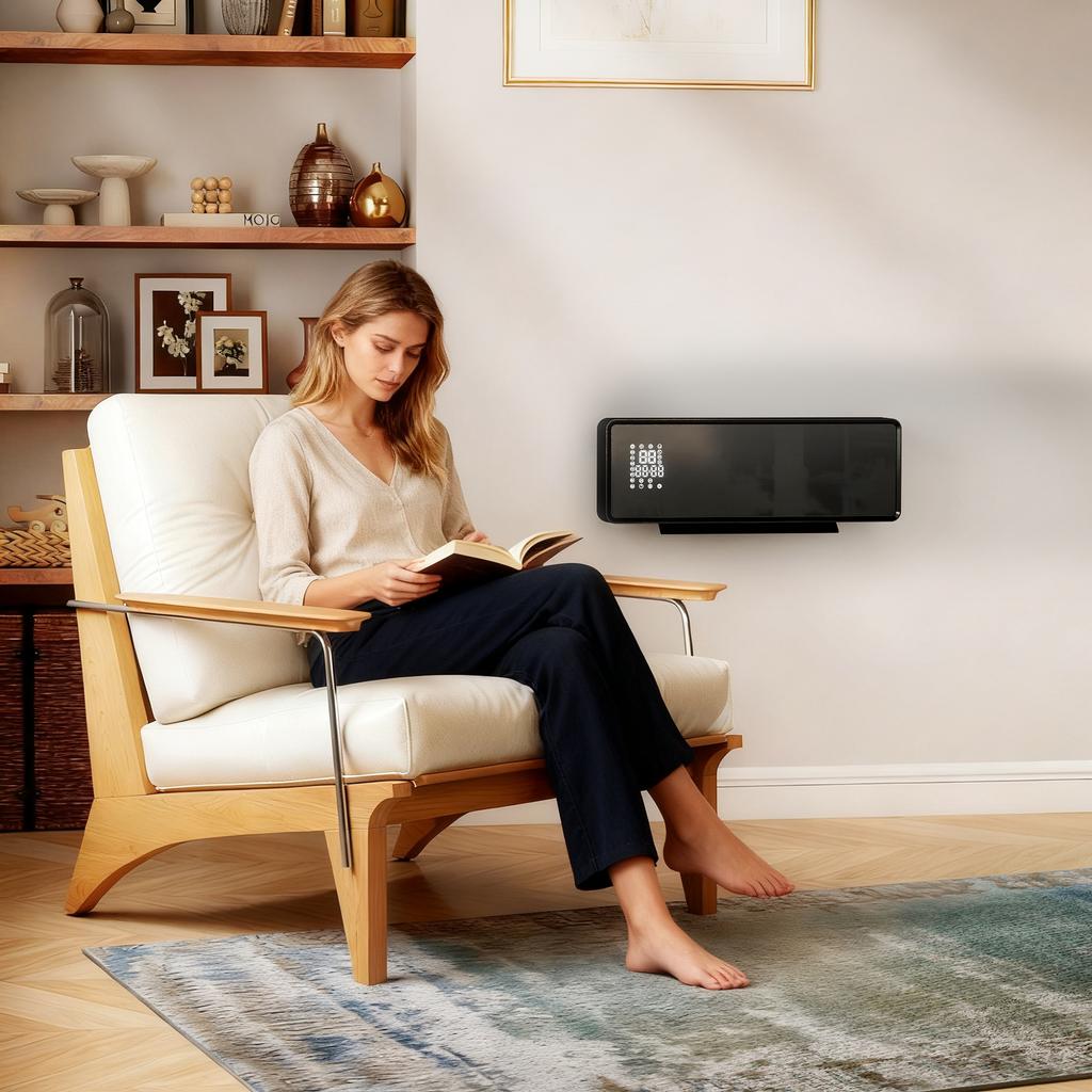 Ceramic Wall Heater 1000/2000W, Electric Radiator, Fan, Thermostat, Timer, 54x18.7x12.3cm, Black