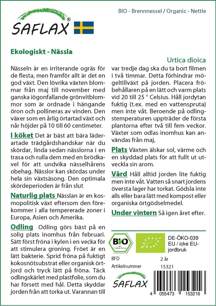 SAFLAX Garden In the Bag - Organic - Nettle - 2000 Seeds - With Substrate In a Fitting Stand Up Bag - Urtica Dioica