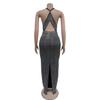 Robe longue sans manches à col en V ornée de strass - Mode féminine européenne et américaine (C6963)