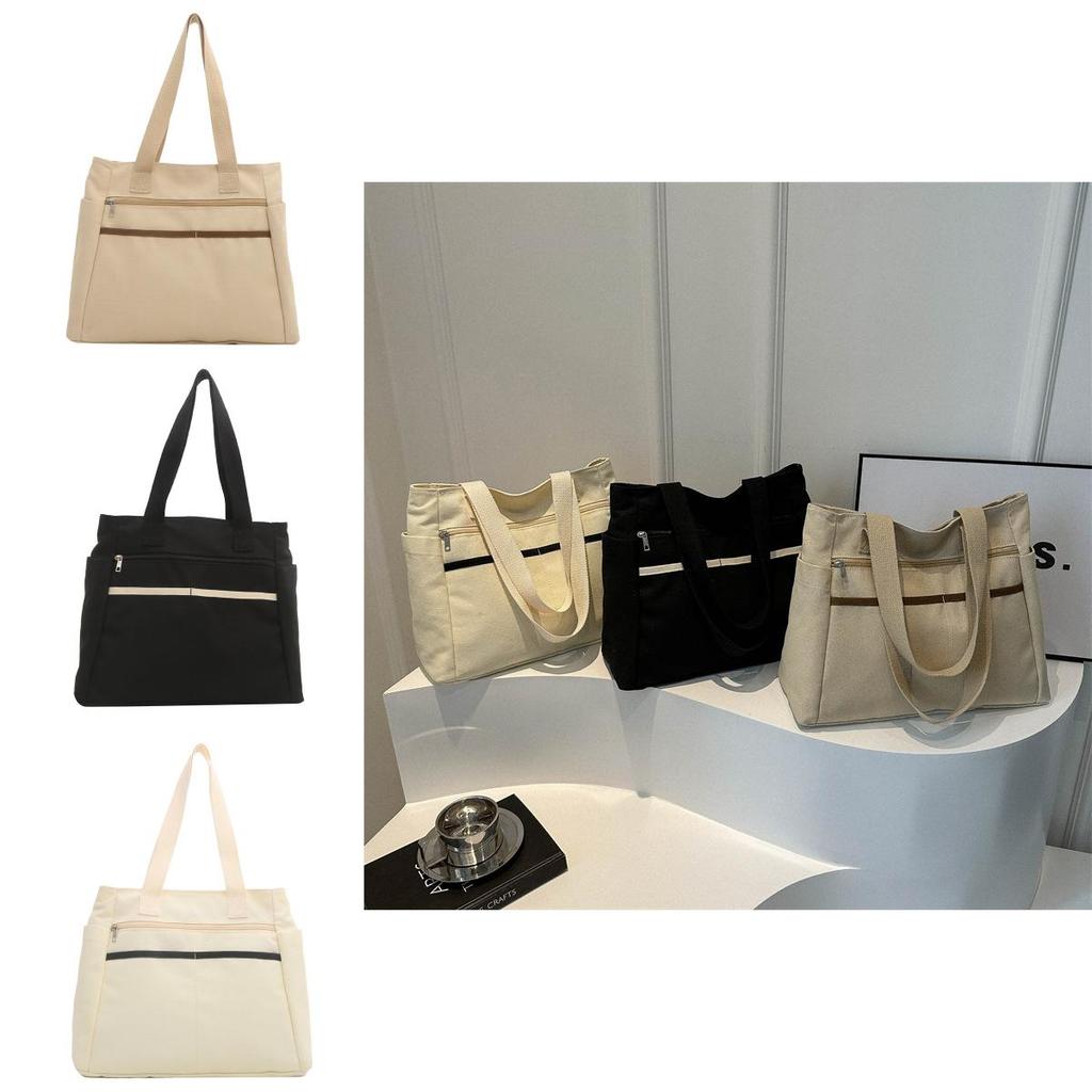 Large Capacity Canvas Tote Bag Street Style Shoulder Bag Chic College Student Commuter Crossbody Purse
