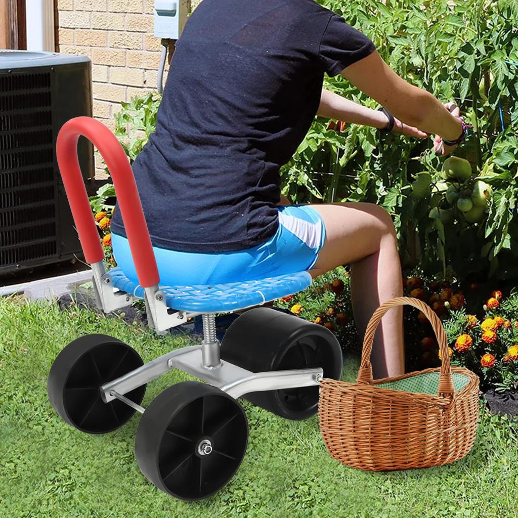 Garden Cart Rolling Stool Work Seat Cart,Gardening Helper with 3 Wheels, 360° Rotation Stable Workseat Sturdy Cart 150kg
