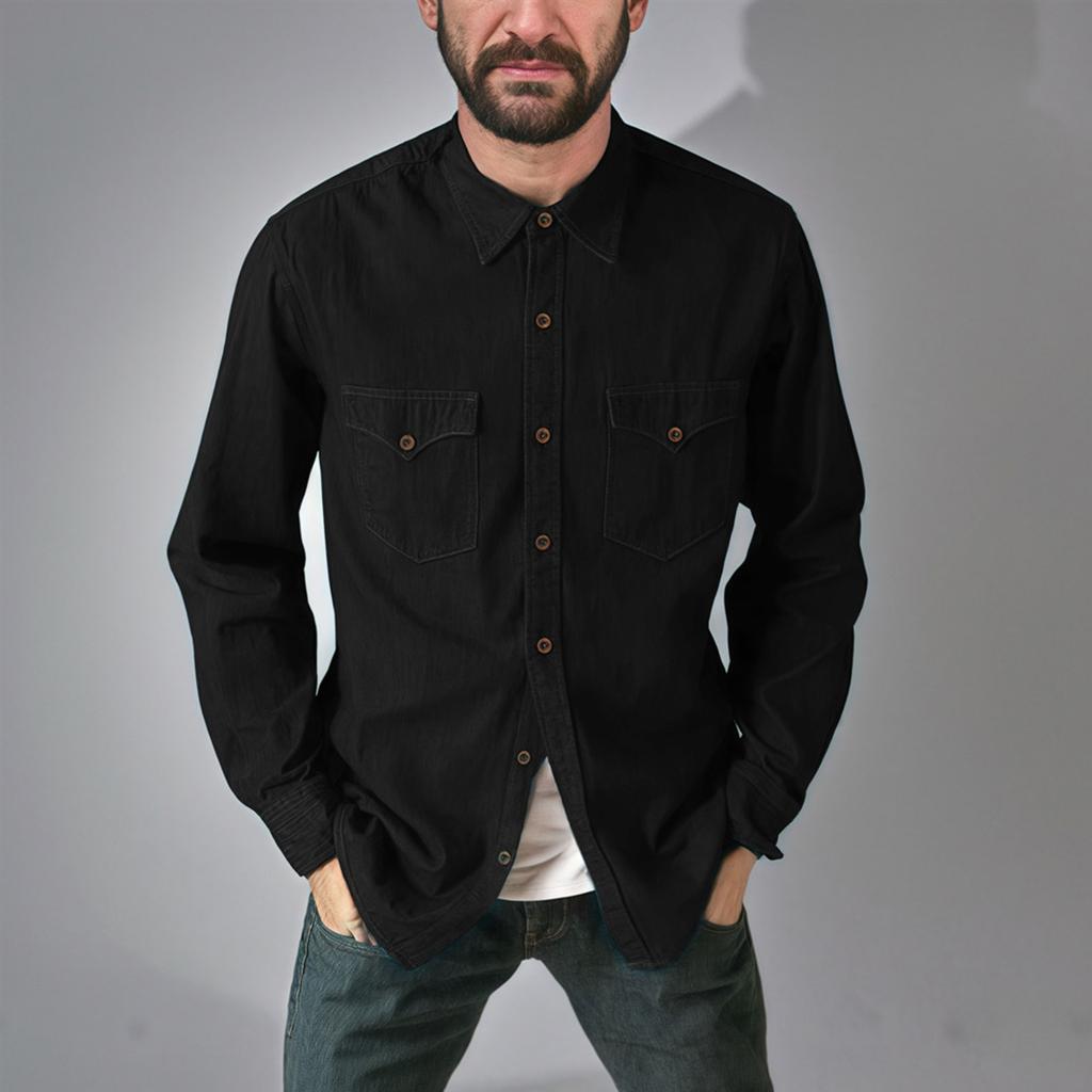 Men's Summer Solid Color Lapel Long Sleeved Shirt Men's Casual Fashion Long Sleeved Shirt