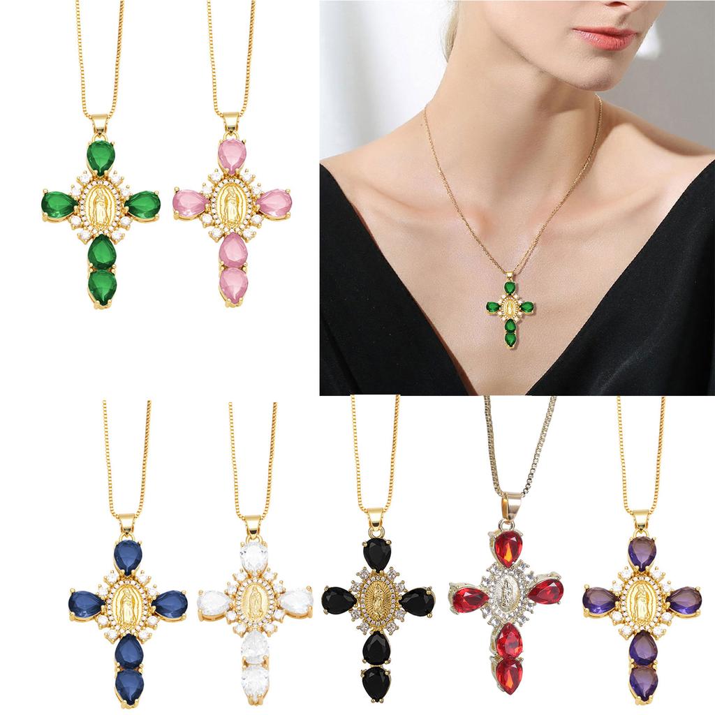 Elegant Virgin Mary Crosses Pendant Necklace Adornment with Sparkling Rhinestones for Wedding and Everyday Wear