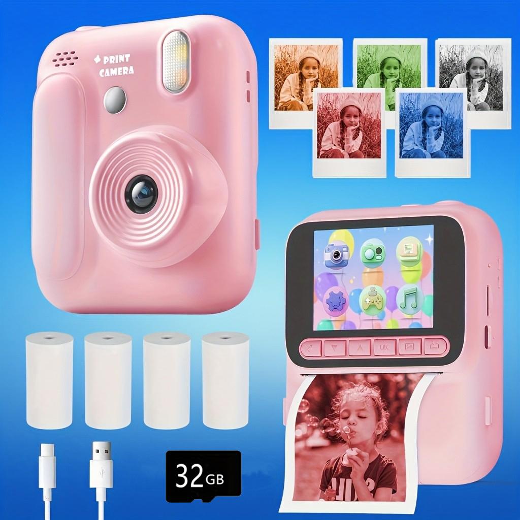 Kids Instant Camera Color Printing Camera 32GB 1080P Thermal Print Digital Camera Print Photo Video Games Music Children Gift