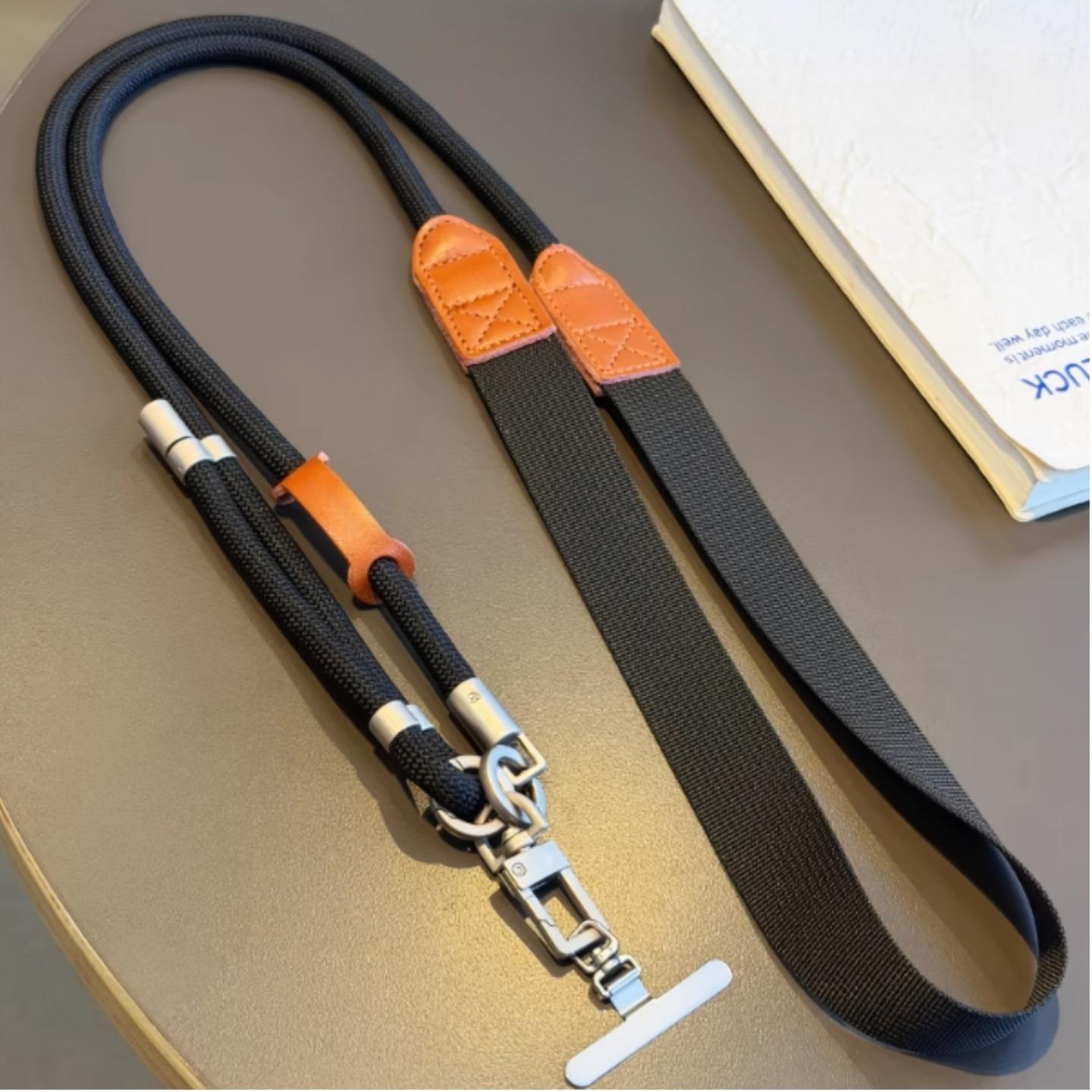 

New Adjustable Woven Phone Neck Strap, Wide Thick Neck-Friendly Design, High-End Metal Buckle Soft Pouch Chain чёрный