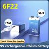 6F22 9V LiIon Lithium Battery Type C Charging Cable Li-ion Rechargeable Battery for RC Helicopter Model Microphone Toy Metal Detector Battery