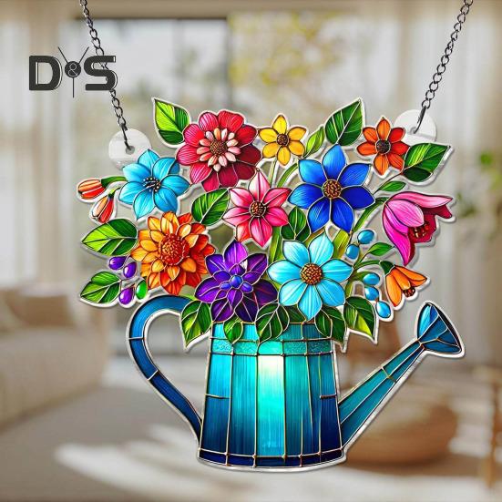 Potted Plants Sun Catcher Acrylic Window Hanging Ornament Floral Pattern Suncatcher for Home Wall Sunlit Spaces Decoration