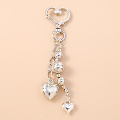 Cute Alloy Love Heart Keychain Pearls Key Ring Pendants for Handbag Decor DIY Handmade Key Chain Jewelry Gifts