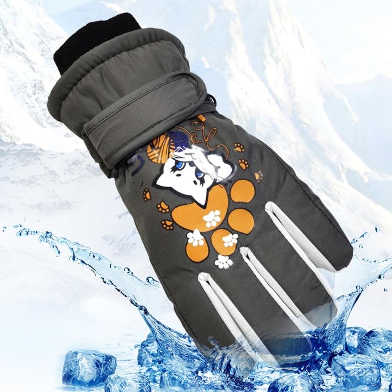 Gants de Ski pour Enfants Hiver Imperméables Motif Dessin Animé Mignon Gants de Neige Chauds pour Garçons Filles Enfants 5-10 Ans