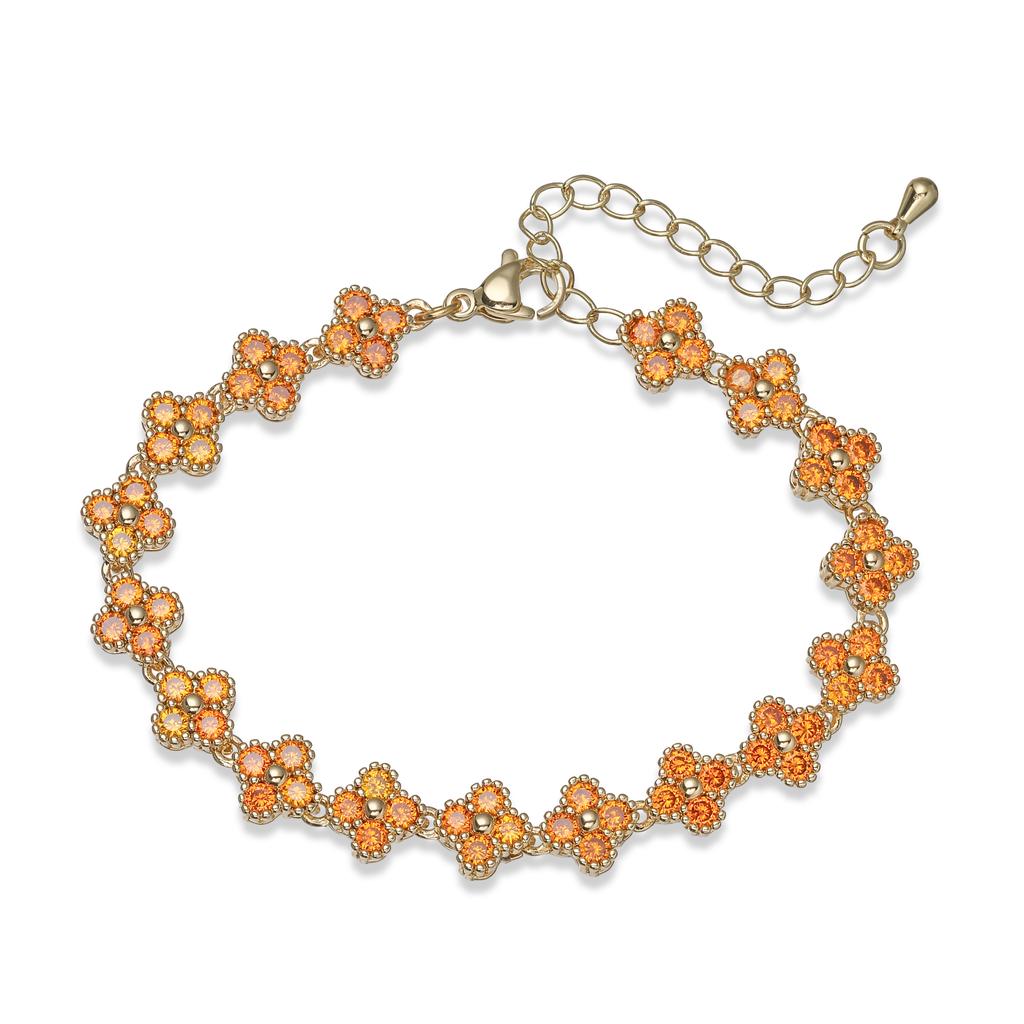 Colorful CZ Stone Copper Bracelet And Necklace Set With Lobster Clasp Adjustable Minimalist Romantic Jewelry