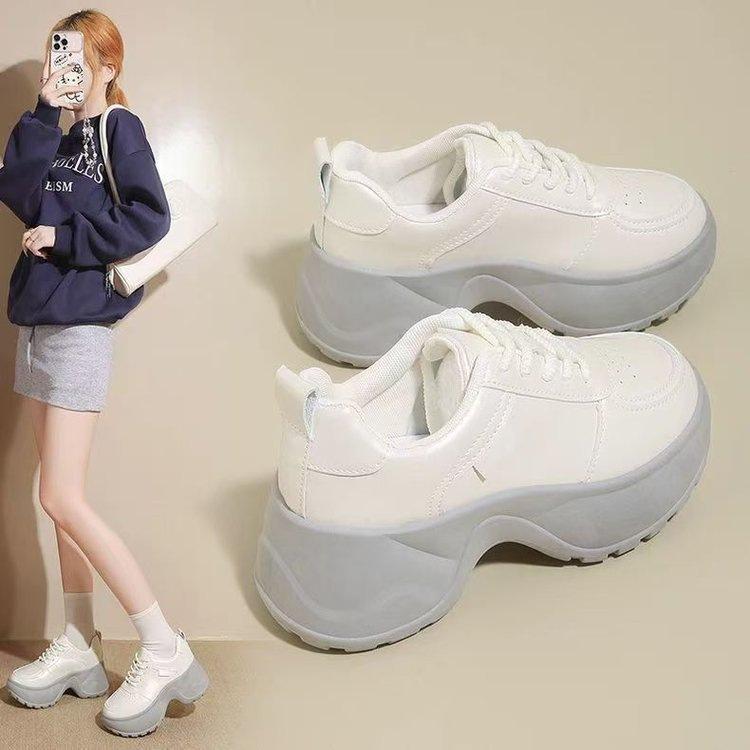 Leather dad shoes new autumn thick-soled muffin shoes light feet small sports casual shoes