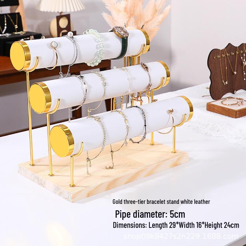 Solid Wood Suede Jewelry Rack and Bracelet Display Stand