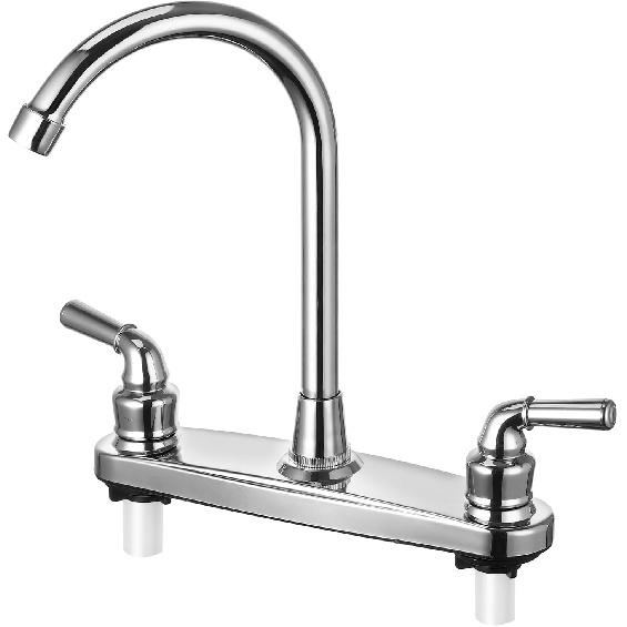 RV Non-Metallic Kitchen Faucet Brushed Nickel Two Handle-8 in Main Body-High Arch-360 Swivel Replace for Motorhomes, Travel Trailers,Campers