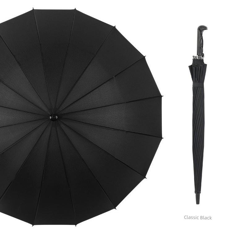 16-Rib Umbrella with Japanese-Style Fresh Design, Leather Handle, Curved Hook, Straight Pole, Large Double-Person Umbrella for Sun and Rain, Gift or