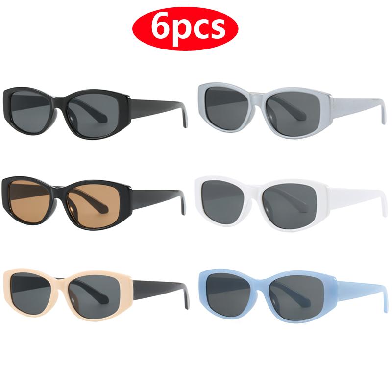 6pcs Small Square Retro Sunglasses Women Men UV400 Trendy Rectangle Sun Glasses
