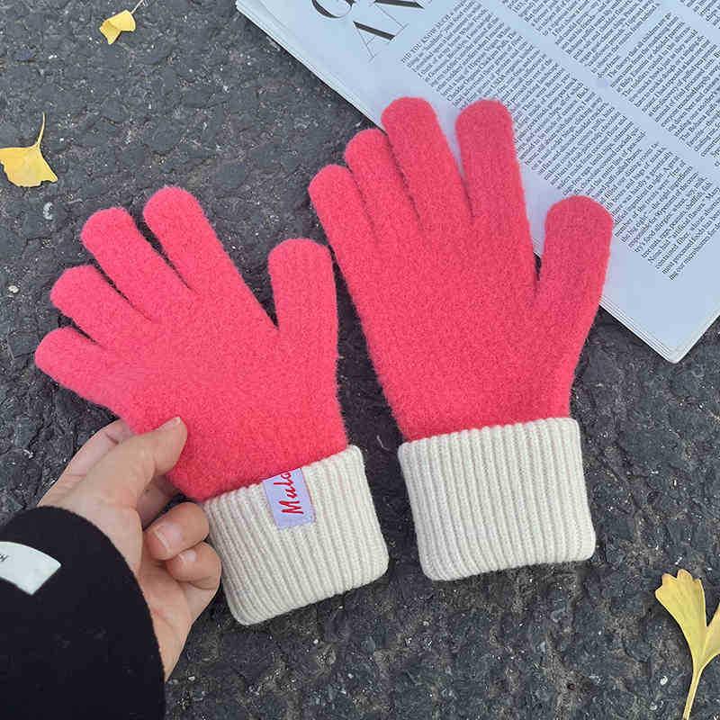 Damen Winter Verdickt Winddicht Warmhalten Fingerspitzen Touchscreen Strickhandschuhe Farbige Strickwaren Weiche Accessoires