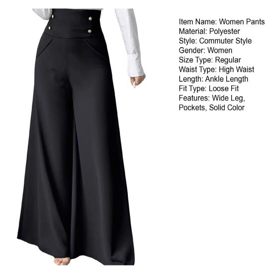 Women Casual Pants High Waist Oversized Wide Leg Office Lady Pants with Pockets Solid Color Loose Fit Business Trousers