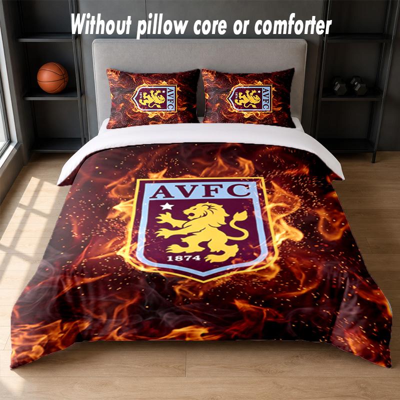 Aston Villa Football Design Bed Bedding Set 1 Duvet Cover + 2 Pillowcases Soft Breathable Household Bed Linens