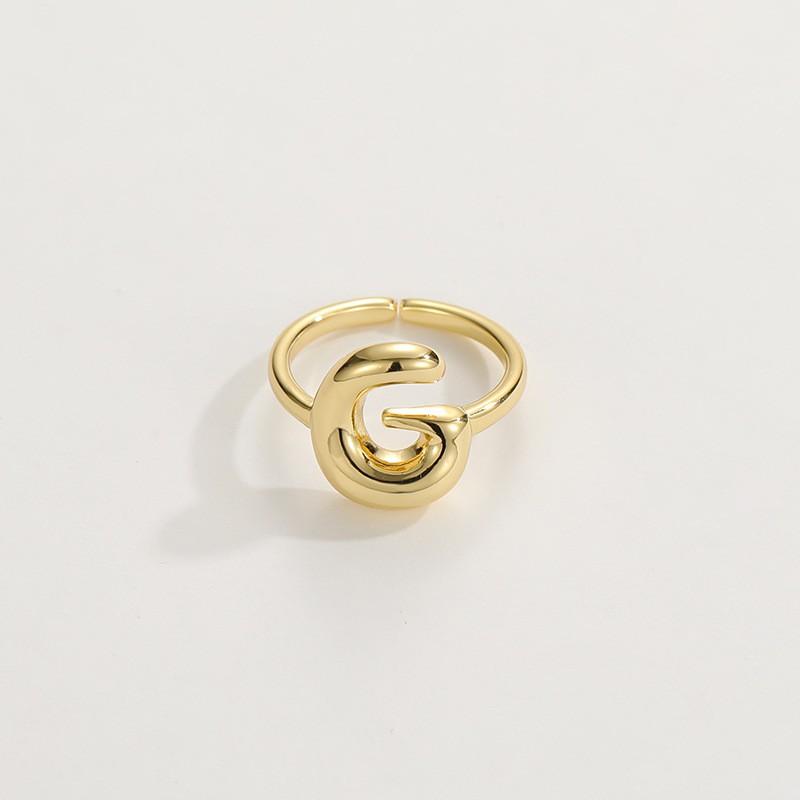 Adjustable Open Ring In 18K Gold Plated Copper With Q-Style Alphabet Letter Design Men Women